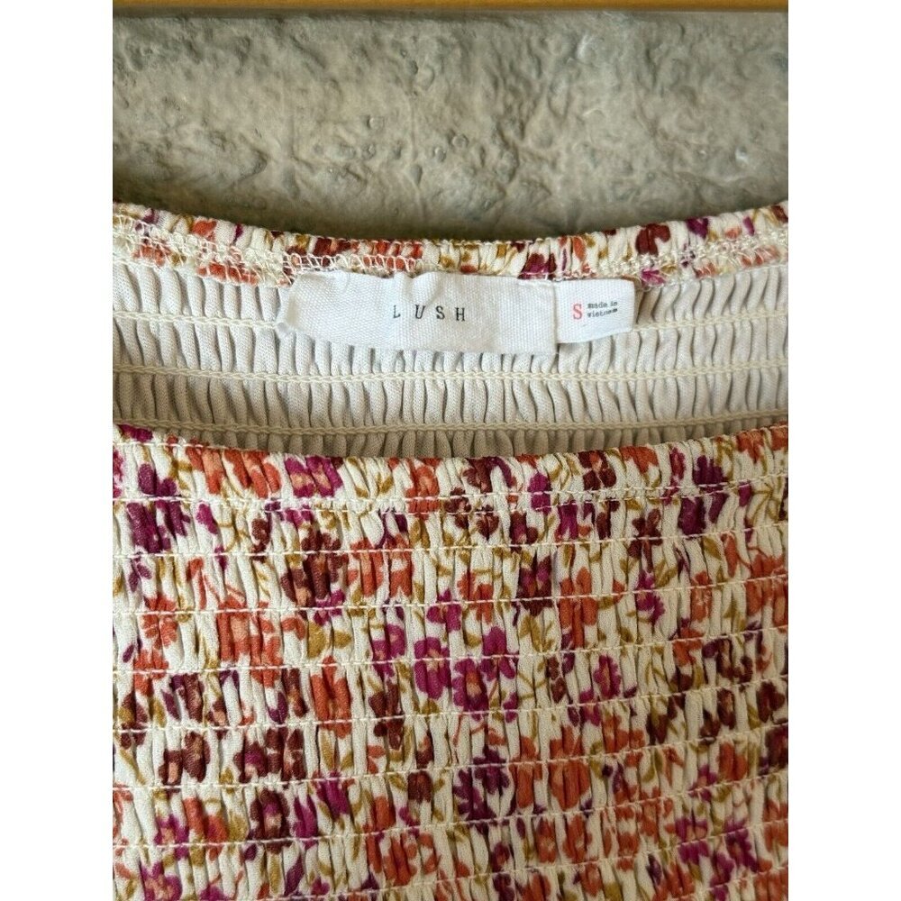 Lush Pink And Orange Floral Smocked Puff Sleeve Dress Size S - Picture 3 of 9